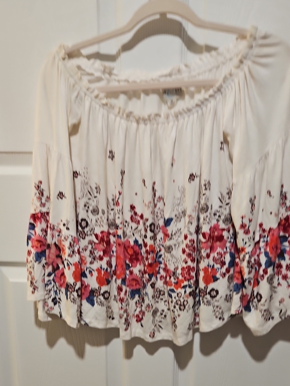 Cream Off-Shoulder Floral Crop Top - Boho Style